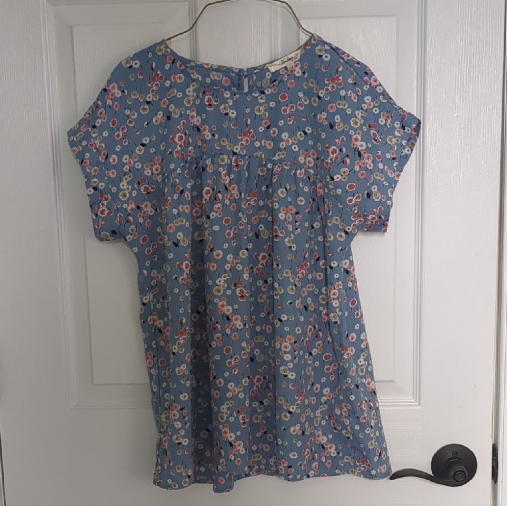Spring Floral Blue Blouse - size small